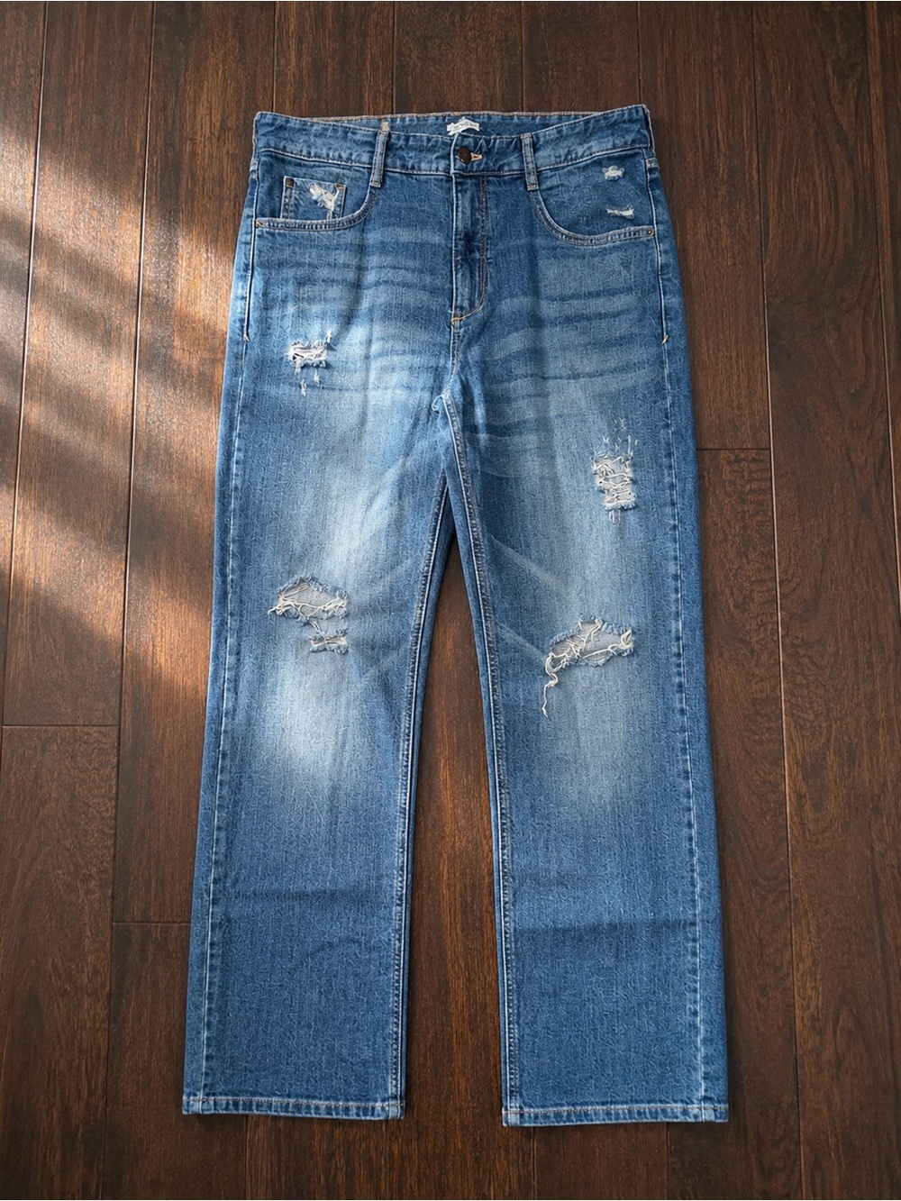 Pilcro by Anthropologie Women's Straight-Leg Distressed Blue Jeans Sz 30T